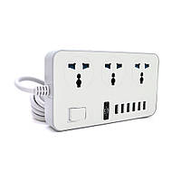 SM Сетевой фильтр ТВ-Т09, 3 розетки + 6 USB, 2 м, сечение 3х0,75мм, 3000W, White-grey, Box