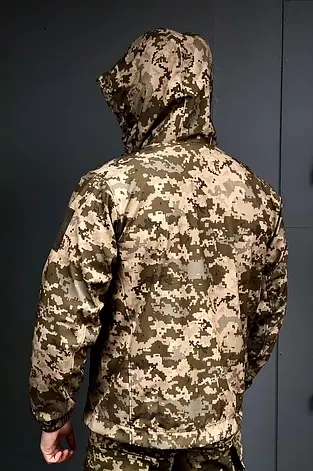 Чоловіча легка куртка вітровка вітронепроникна Дюспо Камуфляж Піксель, рукави і низ на стяжках, фото 2