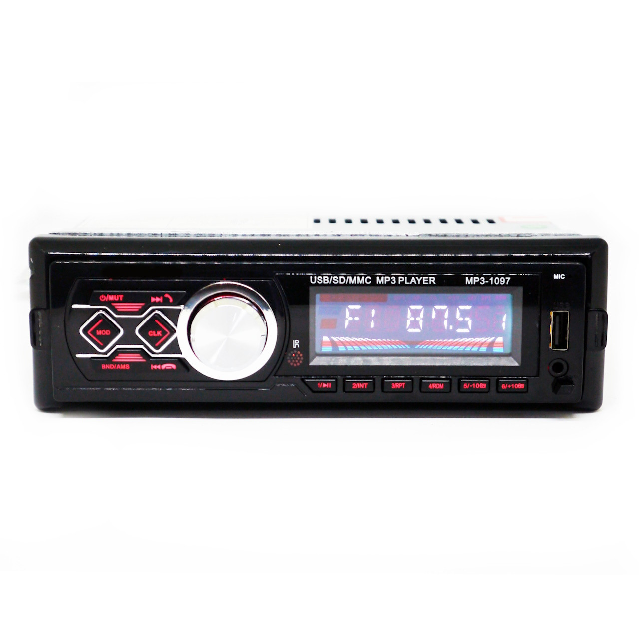 Автомагнітола 1097 зі знімною панеллю Bluetooth USB FM AUX 1 дін стандартна магнітола флешка, фото 1