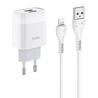 SM Сетевое зарядное устройство Hoco C73A 2 USB белое + кабель USB to Lightning