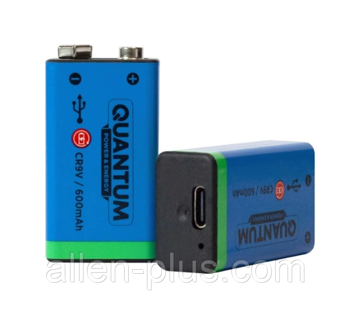 Аккумулятор QUANTUM Li-Ion CR9V (Крона) 600mAh (case + Type-C)