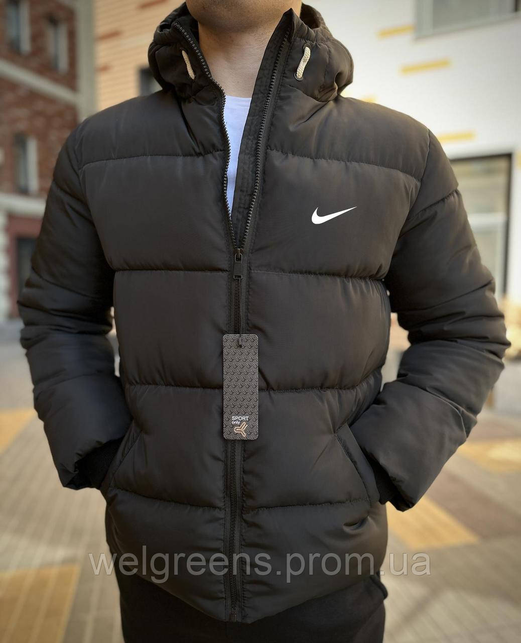 Чоловічий зимовий пуховик тепла зимова куртка стильний чоловічий пуховик чорний спортивний пуховик Nike