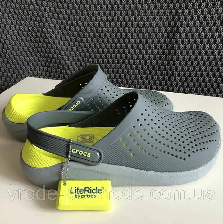 Жіночі легкі шльопанці літні крокси сірі, стильні сабо лайтрайд піна для підлітків Crocs LiteRide, оригінал, фото 1