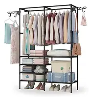 Полка-вешалка напольная для одежды Simple Coat Rack Double Row мини Открытая телескопическая стойка для вещей