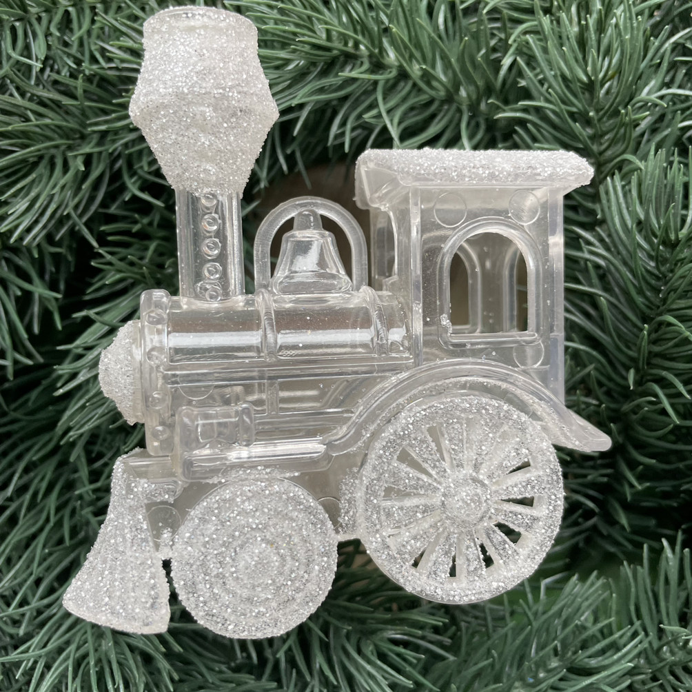 Новорічний декор Іграшка на ялинку поїзд крижаний 10 см, фото 1