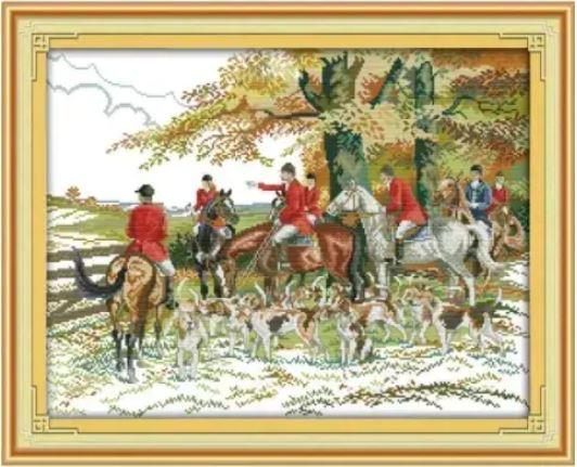 Набір для вишивання за нанесеною на канву схемою "Hunting".AIDA 14CT printed , 54*42 см