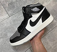 Мужские кроссовки демисезон Nike Jordan кожаные высокие черно-белые с серым р. 41-46