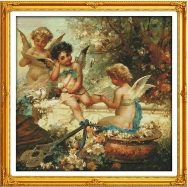 Набір для вишивання за нанесеною на канву схемою "Cherubs in the garden ".AIDA 14CT printed , 74*74 см