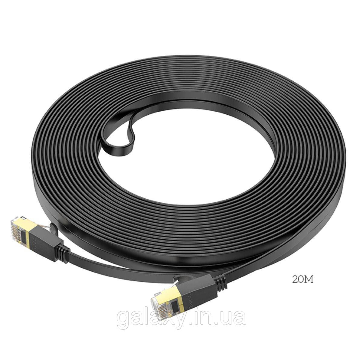 Патч-корд Hoco 20м САТ.6 Gigabit Ethernet RJ45 плоский інтернет кабель US07 BLACK, фото 1