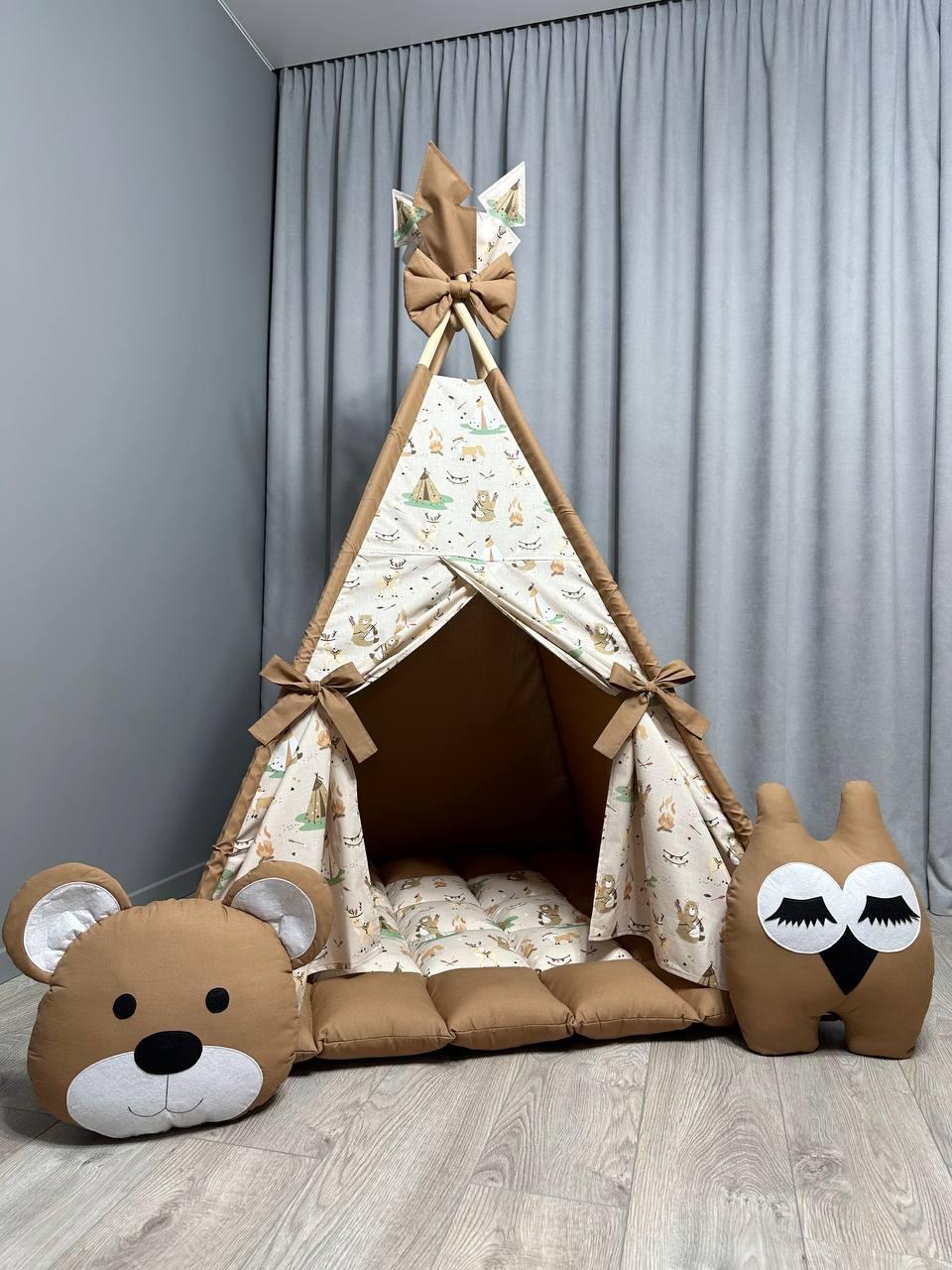Вігвам дитячий Друзі індіанці БОНБОН Повний комплект, вігвам для хлопчика, дитячий будиночок, вігвам для дітей, дитячий намет, фото 1