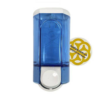 Дозатор з ABS пластика для мила 600 мл, настінний, синій, біла кнопка Afacan Plastik