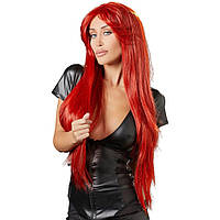 Эротический парик с длинными прямыми волосами красного цвета Foxshow IntimPro