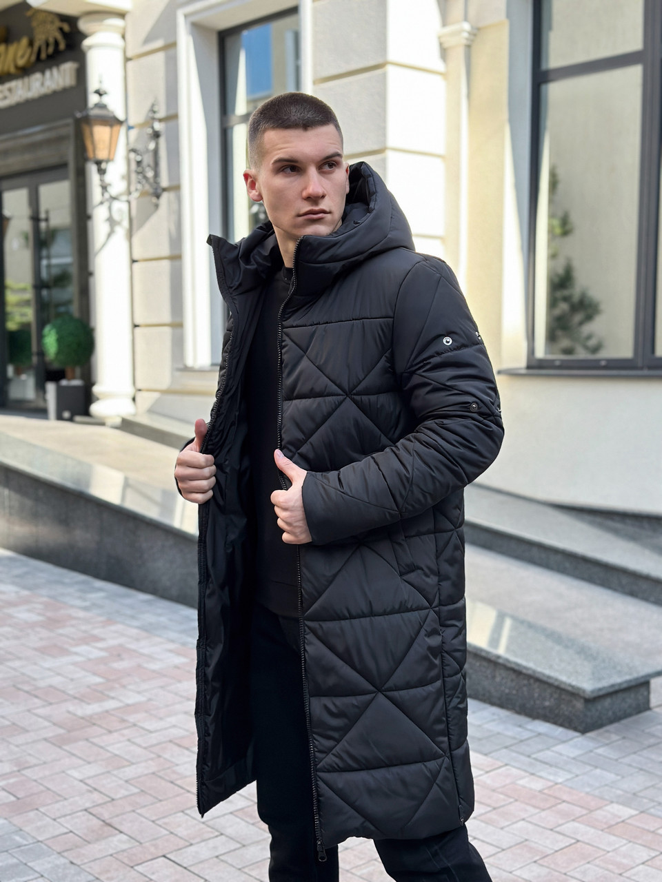 Чоловіча зимова куртка подовжена до -25°C тепла zmist чорна пальто чоловіче зимове парка зима, фото 1
