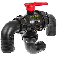 Кран обприскувача кульковий 3х ходовий з колінами ø 40 / Кран триходовий на обприскувач