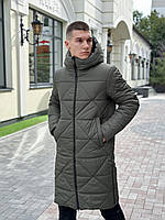 Пальто мужское длинное зимнее до -25*С Zmist хаки | Куртка мужская зимняя удлиненная Парка зима с капюшоном