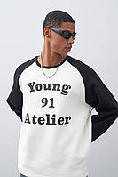 Лонгслив мужской с надписью (бело-черный) качественный молодежный свитшот оверсайз демисезон А30-868