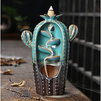 Подставка "Жидкий дым" керамика "Кактус" Синий 13,5*8*18,5см.