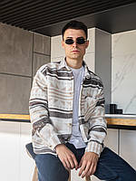 Мужская рубашка байковая (серо-белая) классная стильная модная и теплая для парней Премиум А2609/2