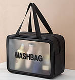Жіноча косметичка WASHBAG органайзер з двома ручками велика чорна, фото 4