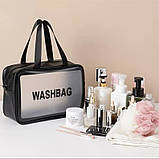 Жіноча косметичка WASHBAG органайзер з двома ручками велика чорна, фото 5