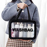 Жіноча косметичка WASHBAG органайзер з двома ручками велика чорна, фото 6