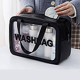 Жіноча косметичка WASHBAG органайзер з двома ручками велика чорна, фото 7