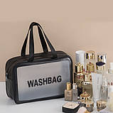 Жіноча косметичка WASHBAG органайзер з двома ручками велика чорна, фото 8