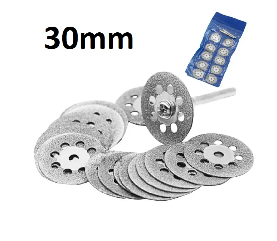 Комплект алмазних дисків (30мм) під гравер/дриль з отворами 10 ШТ + ДВА тримача
