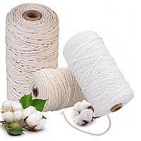 Бавовняний шпагат 1.5 мм для виготовлення свічок і макраме 200 гр.