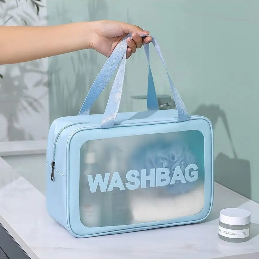Жіноча косметичка WASHBAG органайзер з двома ручками велика блакитна
