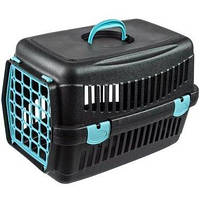 Переноска Animall CNR-102B для кошек и собак до 12 кг 48.5х32.5х32.5см чёрная с синей пластиковой дверью