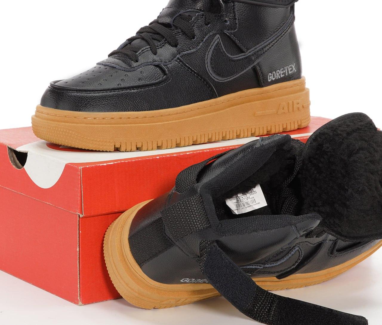 Чоловічі зимові кросівки Nike Air Force 1 GORE-TEX Black Brown Чорні Найк Гор-Текс шкіра тепле хутро зима