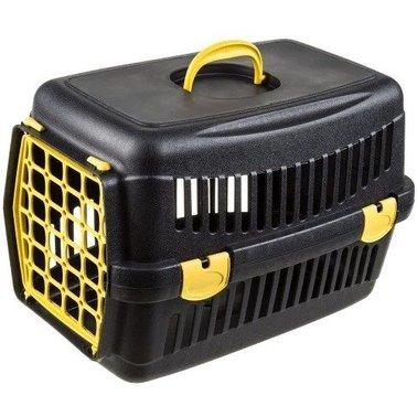 Переноска Animall CNR-102B для котів та собак до 12 кг (48.5х32.5х32.5 см) чорна з жовтою пластиковими дверима, 162178