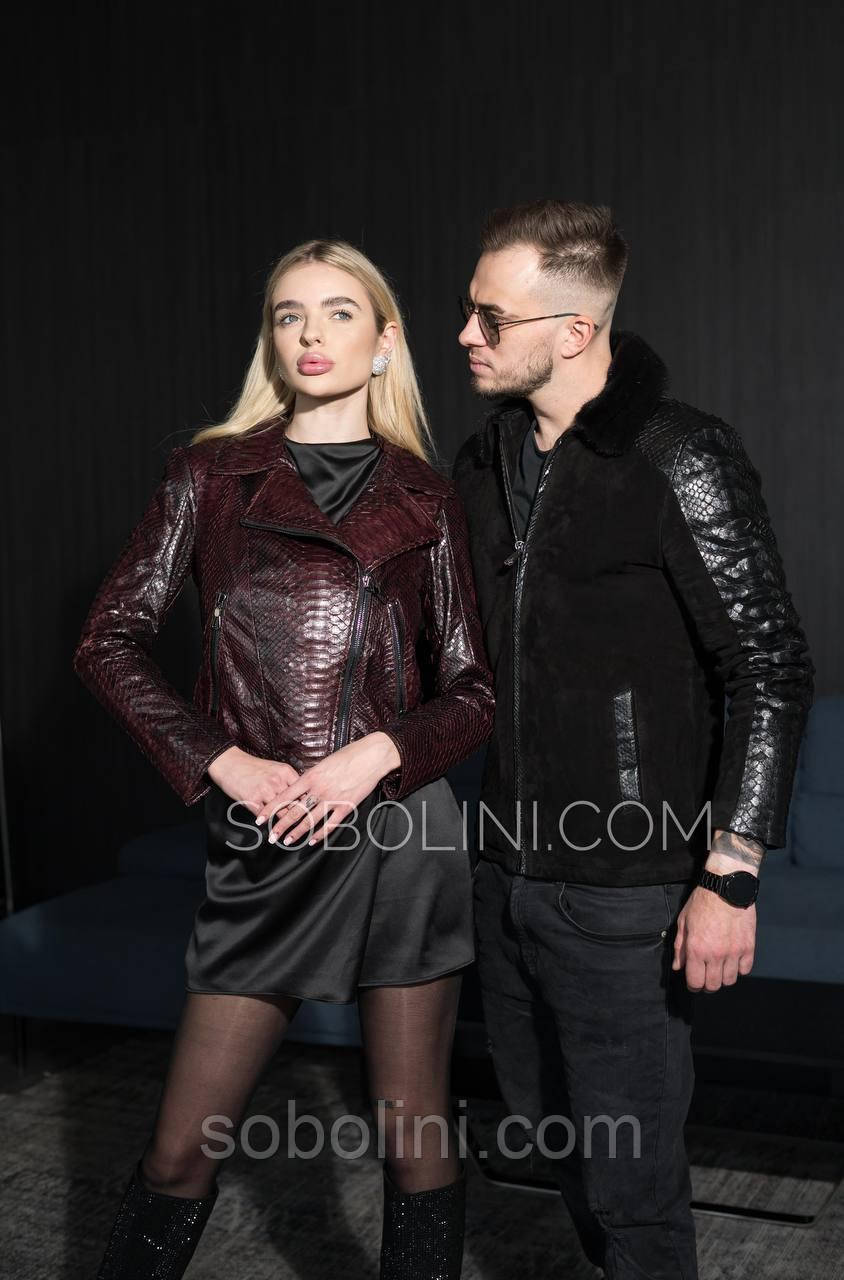 Жіноча куртка Косуха з пітона бордова
Family look