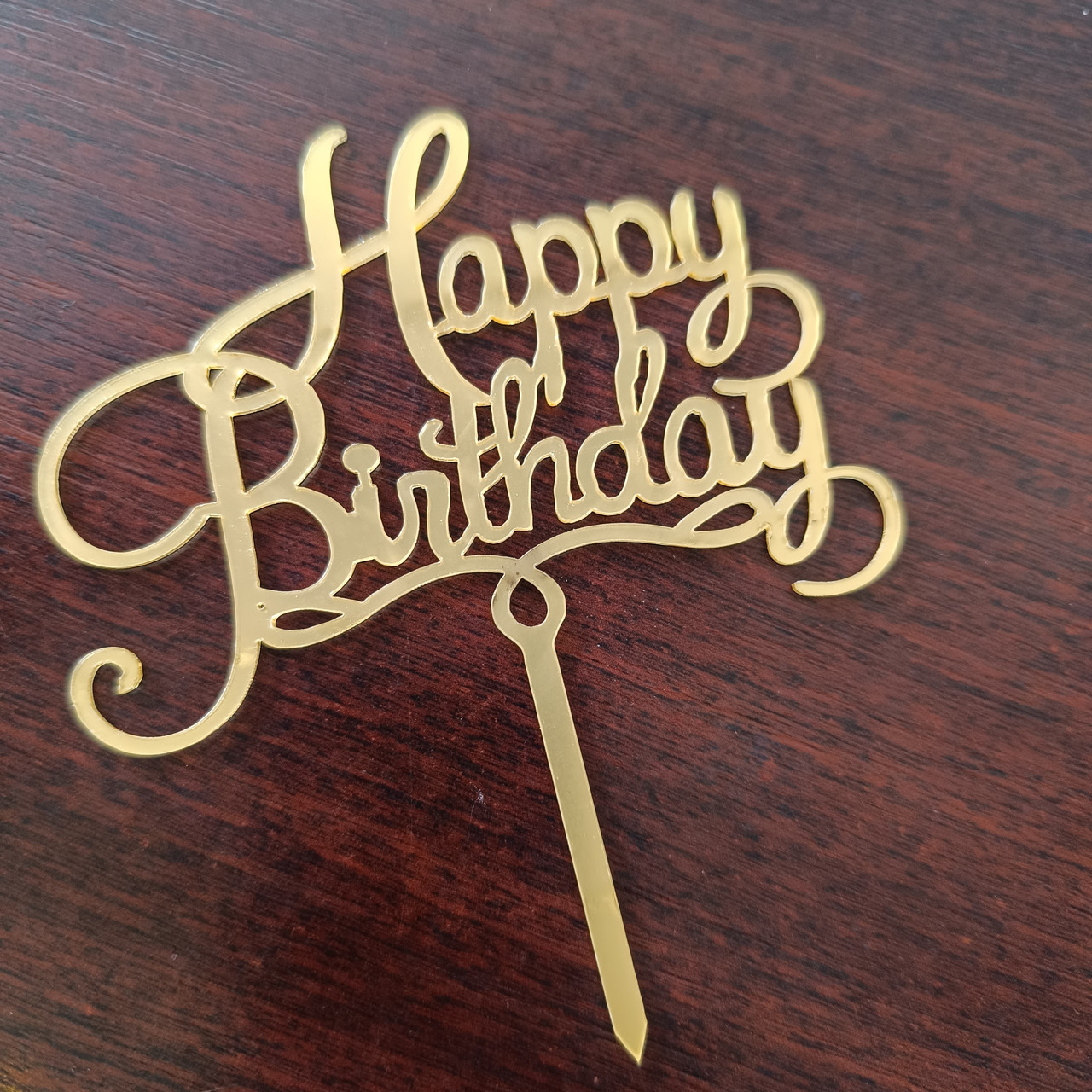 Акриловий топер у торт happy birthday золото 2211