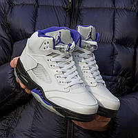 Кроссовки мужские Nike Air Jordan Retro 5 White/Purple, Найк Джордан Ретро 5 кожаные, Код IN-1566