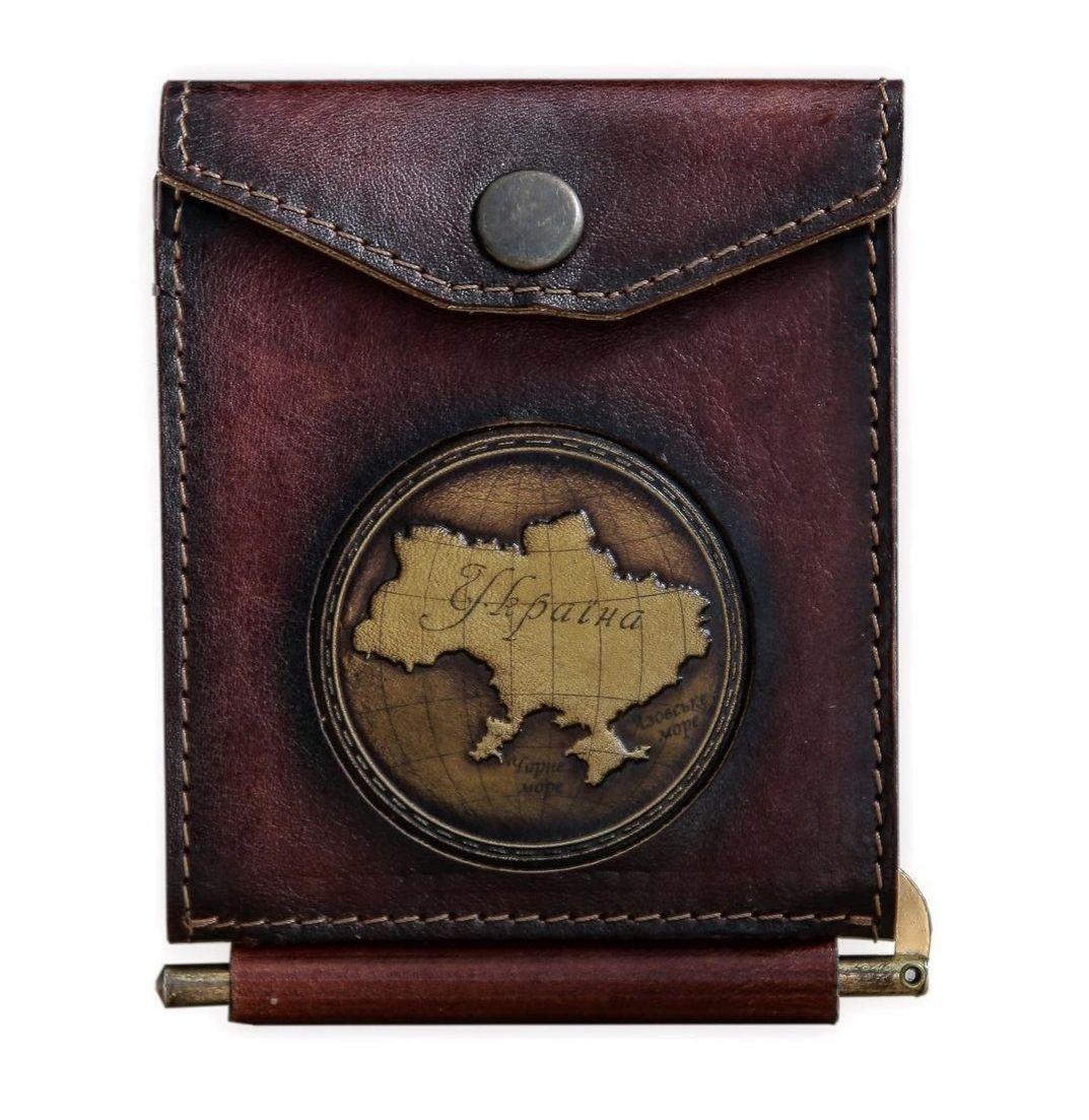 Затискач для грошей із натуральної шкіри з відділеннями для карт "Крим" закривається на кнопку, фото 1