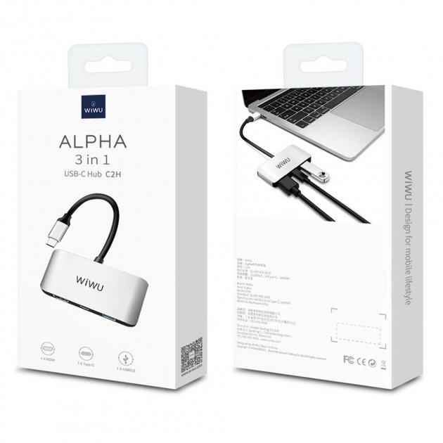 Адаптер WIWU Alpha 3 in 1 USB-C Hub C2H to 1xHDMI 1xType-C 1xUSB3.O