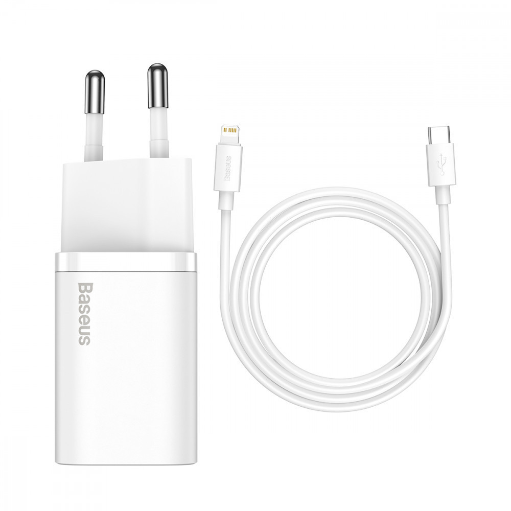 Мережевий Зарядний Пристрій Baseus Super Silicone PD Charger 20W (1Type-C) + With Cable Type-C to Lightning