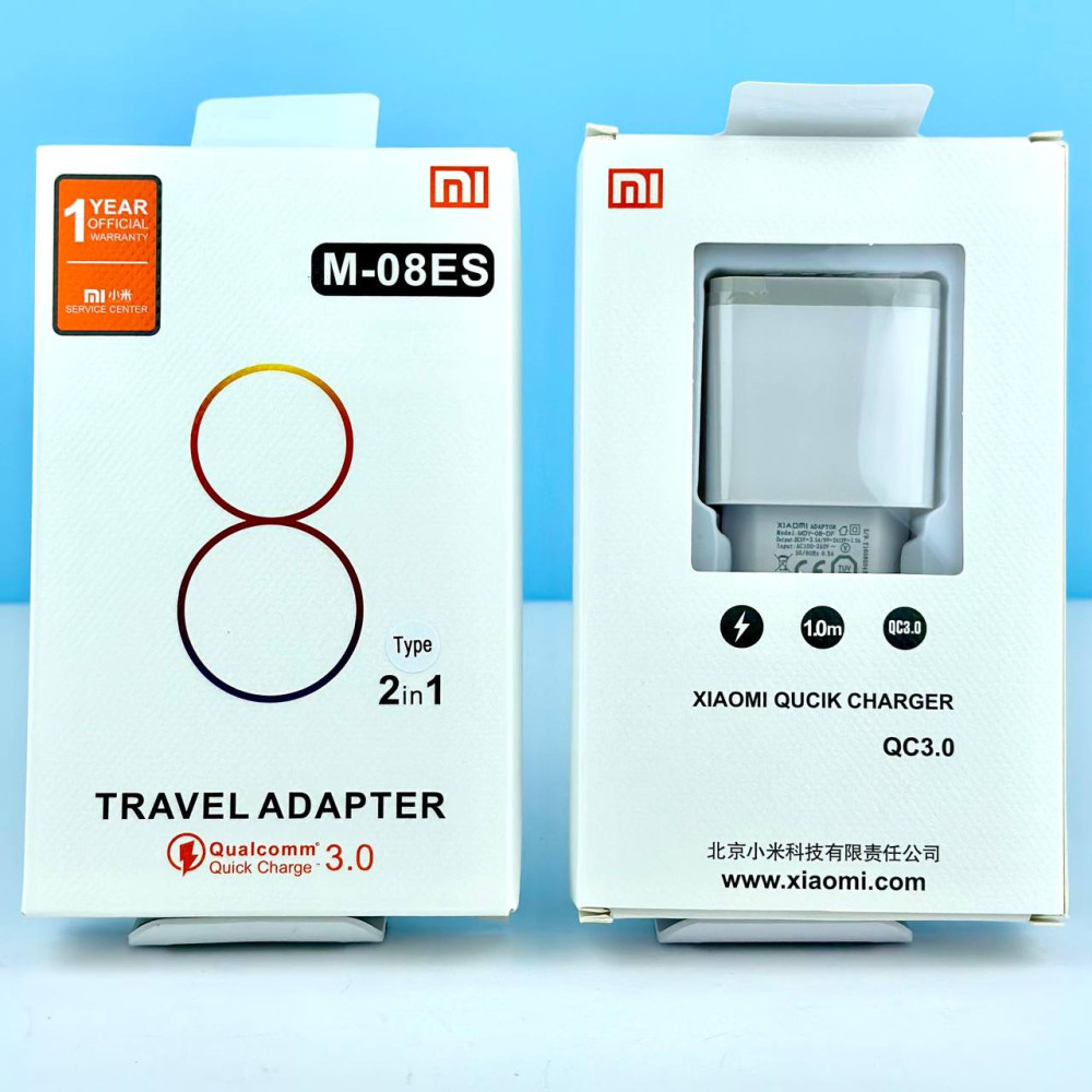 Мережевий зарядний пристрій Xiaomi Mi-08ES 2в1 USB з кабелем Type-C