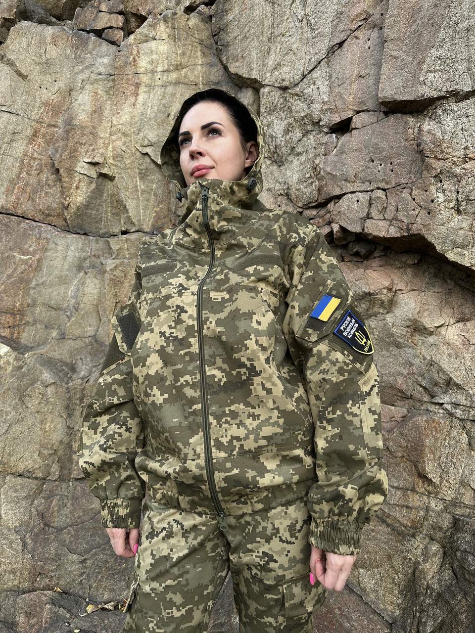 Куртка жіноча піксель "Гірка" утеплена на флісі Тактична жіноча куртка з капюшоном демісезонна
