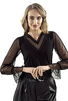 Женская нарядная блуза черного цвета с рукавами из сетки. Модель Sarika Eldar