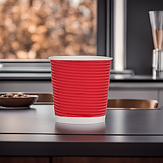 Стакан паперовий гофрований 110 мл Червоний ХВИЛЯ 25шт/уп