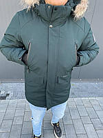 Куртка чоловіча молодіжна темно-зелена з хутром