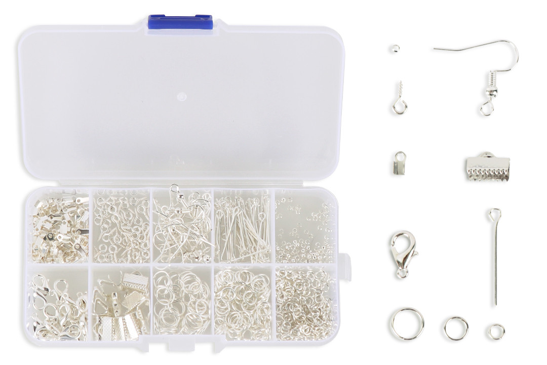 Набір фурнітури для створення біжутерії, 10 комірок, платина, фото 1