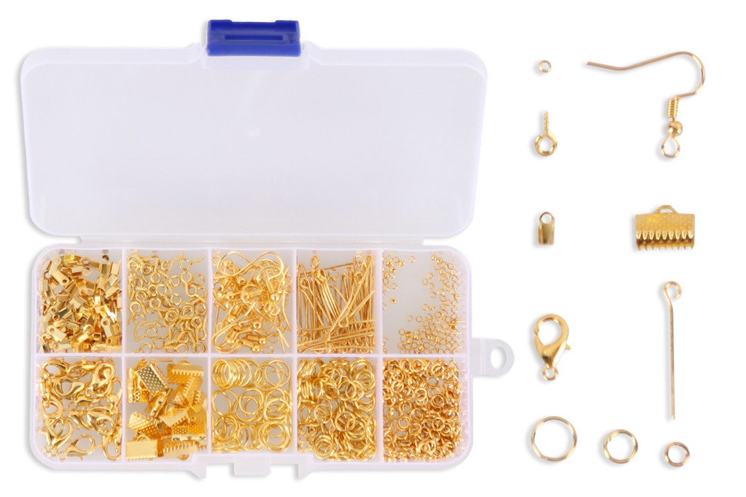 Набір фурнітури для створення біжутерії, 10 комірок, золото, фото 1