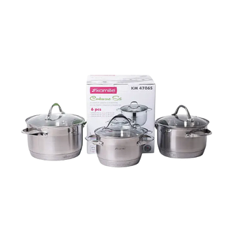 Набір каструль 6 предметів (каструлі 1,8/2,3/3,3л) нержавіюча сталь 7-шарове дно 4706S KAMILLE