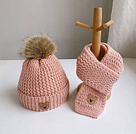 Детский зимний головной набор: шапка и шарф, цвет розовый. Шапочка и шарфик для детей
