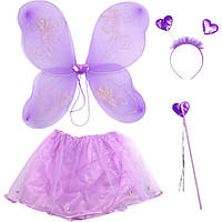 Дитячий карнавальний набір метелика: паличка, спідниця з трояндочками, крила, обруч фіолетовий