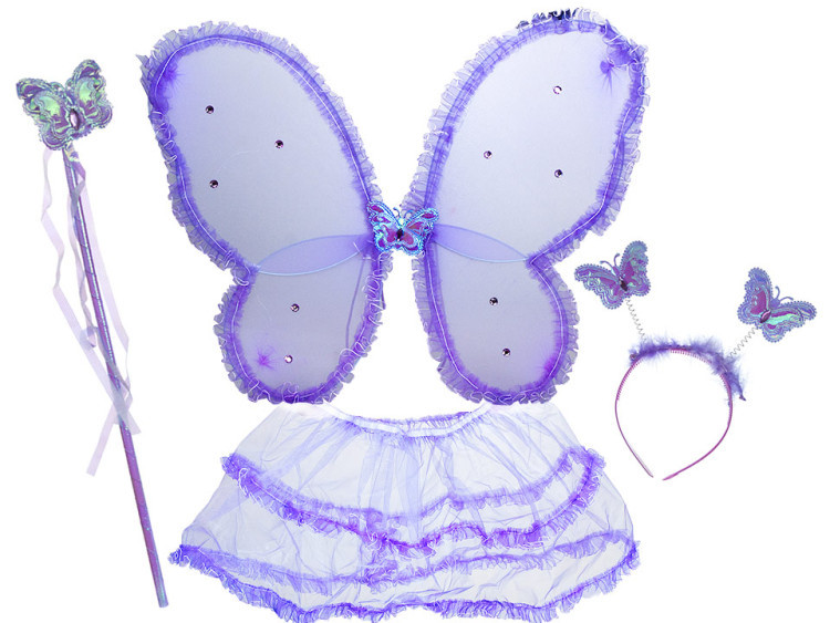 Дитячий набір карнавальні метелики — крила з камінням, спідниця, обруч, паличка бузковий колір